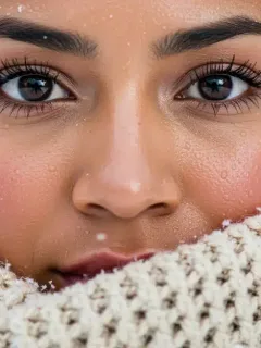 Woman with glowing hydrated winter skin close-up