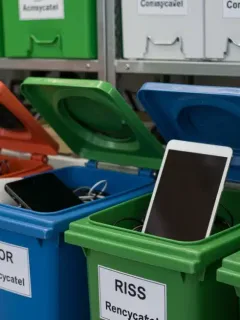 Modern electronics recycling center with sorted gadgets and e-waste bins