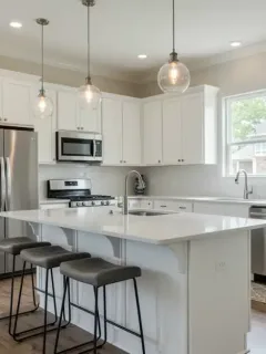 Modern kitchen remodel with quartz countertops and stainless steel appliances