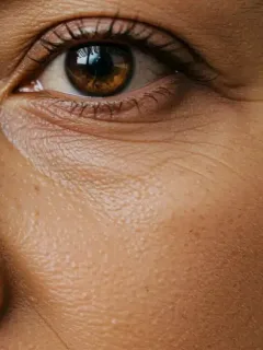 Woman with dark circles under eyes showing natural skin texture