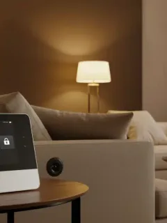 Modern smart home security system with control panel and cameras