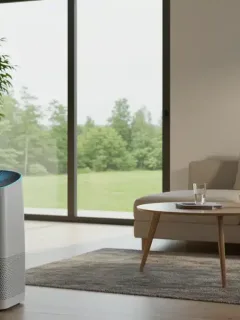 Air purifier filter in modern living room for allergen reduction