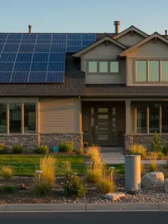 Sustainable home design with solar panels and eco-friendly exterior features