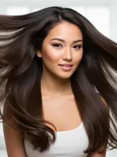 Woman with long healthy hair demonstrating hair growth tips