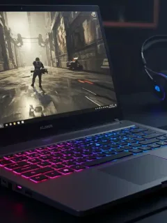 Modern gaming laptop with RGB lighting and sleek design