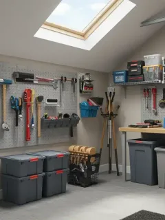 Organized garage with home maintenance checklist and tools