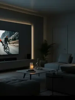 Modern home theater setup with 4K TV and soundbar in living room