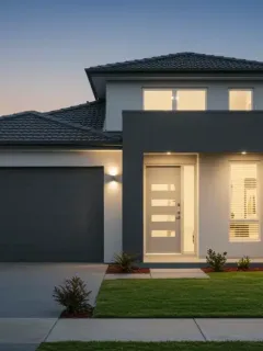 Modern suburban home with smart security camera showing home insurance technology savings