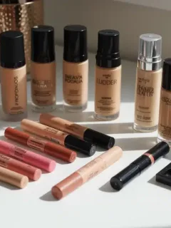 Budget-friendly makeup brands collection on vanity table