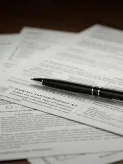 Stack of government documents with student loan papers representing new legislation