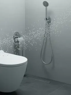 Modern water-efficient bathroom with low-flow fixtures saving water and reducing utility bills