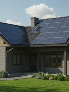 Modern home with solar panels and energy-efficient systems qualifying for tax credits