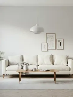 Organized bright living room with clean surfaces and open space