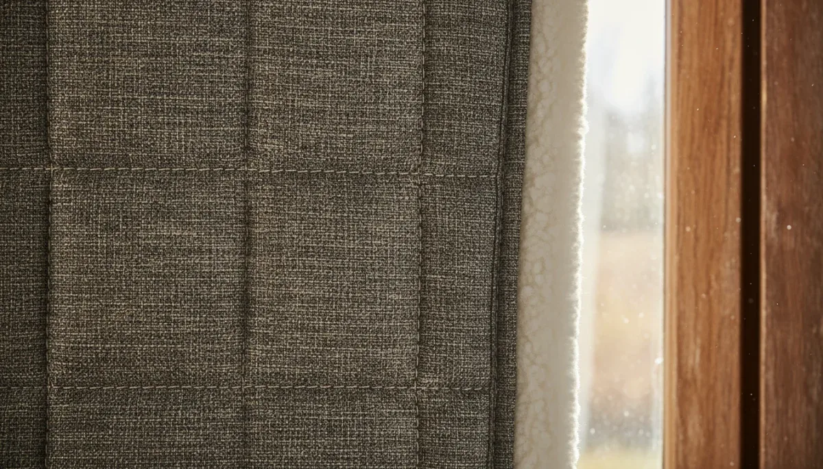Close-up of multi-layer thermal curtain fabric and lining construction