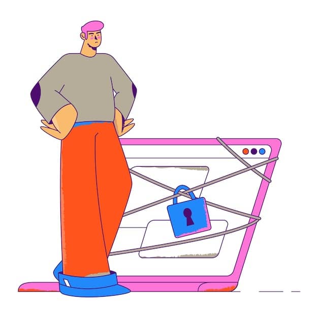 An illustration showing data being encrypted as it travels from a user's device to a cloud server. The data is represented as a stream of digital characters, and it is being transformed into an unreadable, scrambled format as it enters the cloud. The cloud is depicted with a lock symbol, indicating that the data is secure.