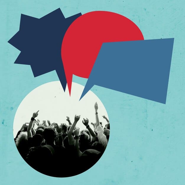 A graphic depicting two opposing groups shouting at each other across a chasm labeled 