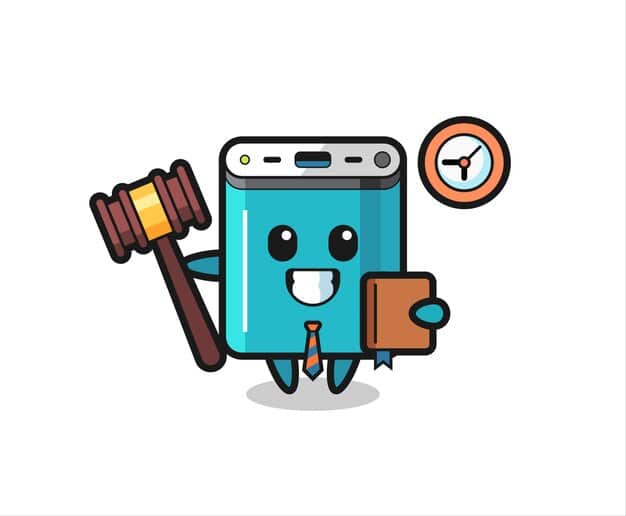 An illustration showcasing a gavel hitting a sound block with a social media logo in the background, symbolizing the regulatory oversight and legal implications of social media privacy.