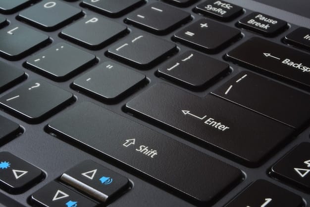 A close-up shot of a hand hovering over a keyboard, about to press the 