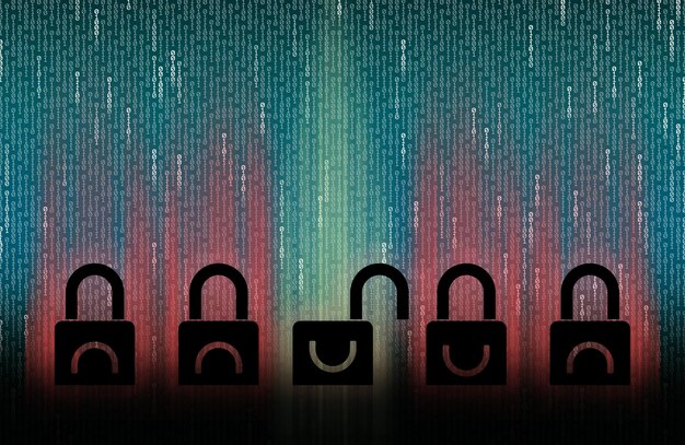 A diagram illustrating the risks of password reuse, depicting multiple online accounts linked together with a single password, highlighted as a point of vulnerability in the network.