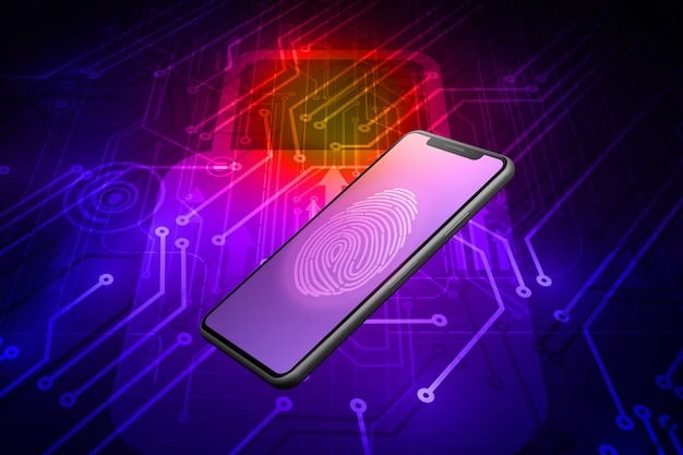 A stylized depiction of a smartphone screen showing a fingerprint scan and a two-factor authentication prompt, surrounded by glowing digital security elements, illustrating secure access.