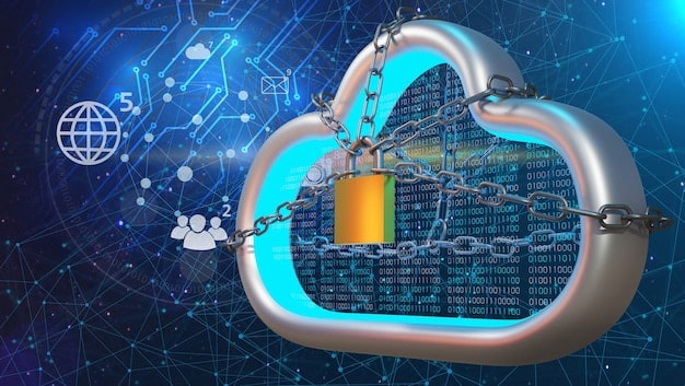 A digital network showing secure nodes with padlock icons, illustrating the integration of encryption across various IT systems and cloud infrastructure.