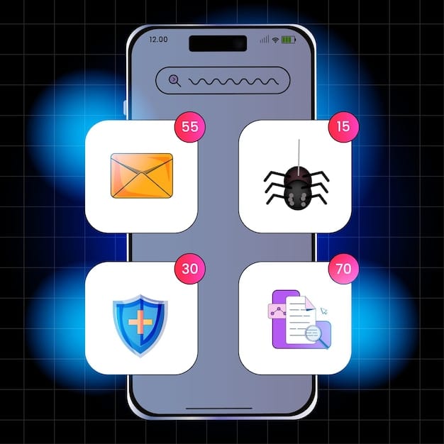 A visual representation of an Android phone screen showing unusual app icons and a notification about excessive data usage, illustrating signs of malware.