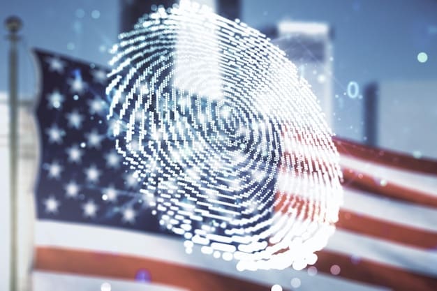 A digital fingerprint merging into a secure padlock, set against a map of the United States. This image symbolizes the concept of a unified national privacy standard protecting individual data across all states, emphasizing security and a holistic approach.