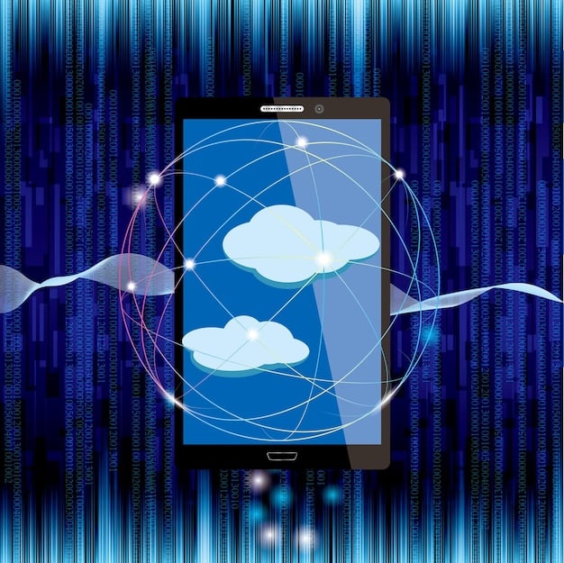 A digital representation of data flowing from a smartphone to a cloud server, with small icons of data points like photos, messages, and location, emphasizing data retention and cloud storage.