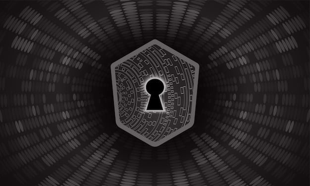 An abstract illustration of a padlock and key, representing asymmetric encryption, with one key openly visible (public) and another hidden (private), symbolizing security.
