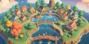 Fully upgraded Animal Crossing New Horizons island at sunset with bridges and waterfalls.