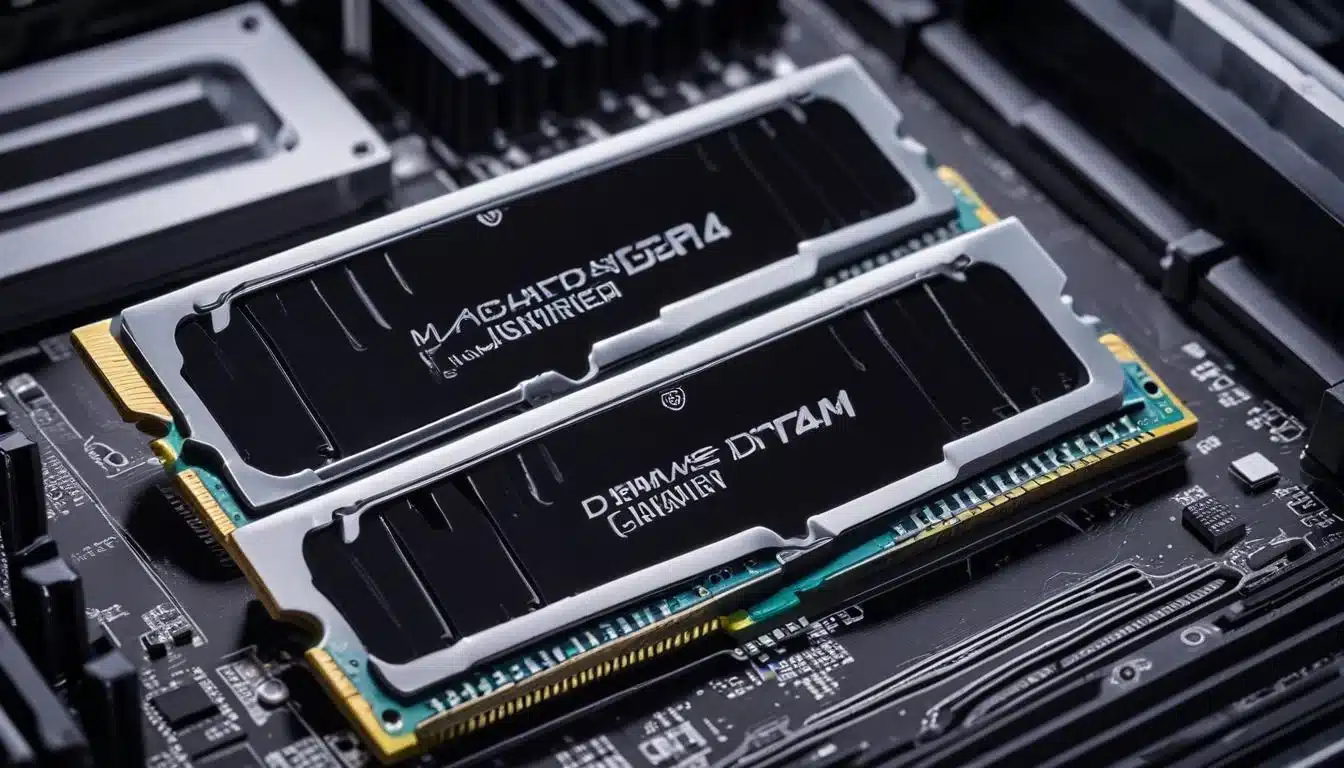 DDR4 RAM sticks installed on a motherboard with CPU cooler