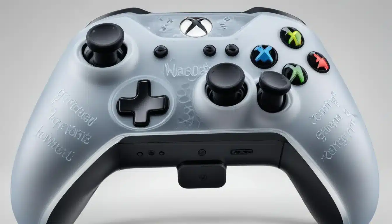 Personalized engraving on a custom Xbox controller's back with rubberized grips.