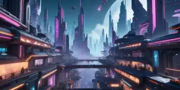 Futuristic cityscape in a PC game with custom mods