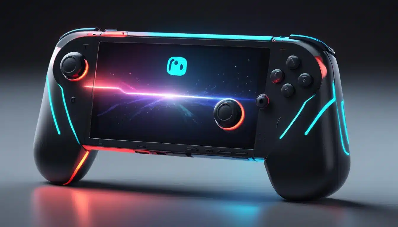 Futuristic Nintendo hybrid console concept with glowing details