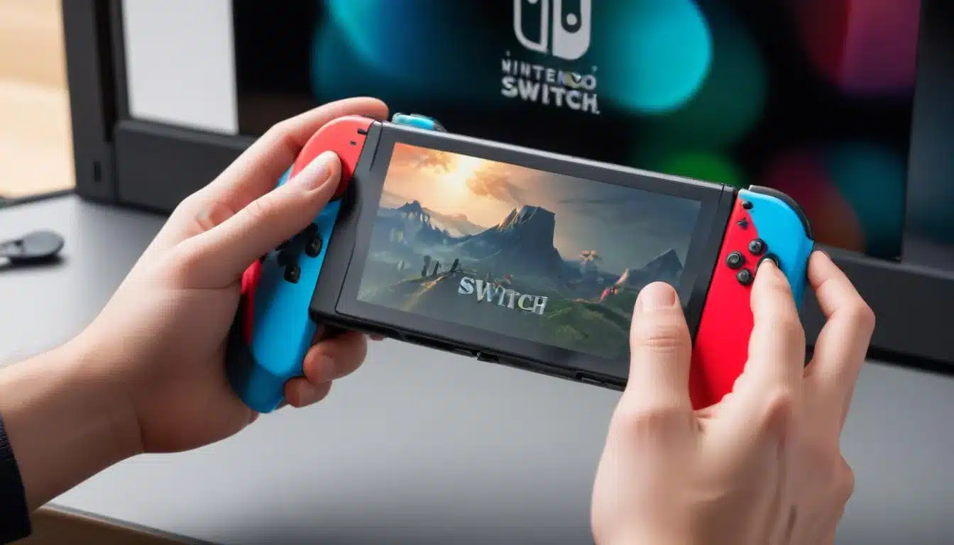 Gamer holding Nintendo Switch with ergonomic split-pad controller