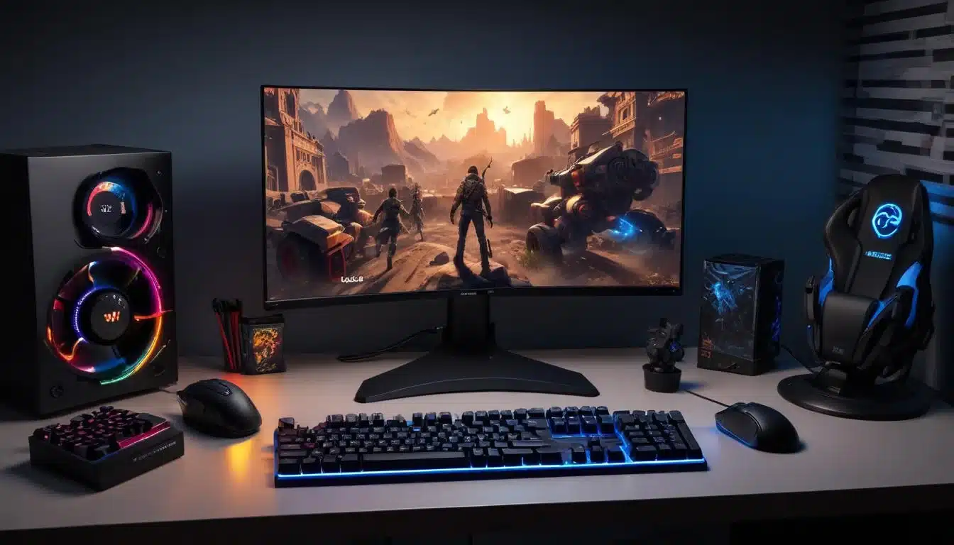 Gamer's setup with high-resolution monitor and peripherals