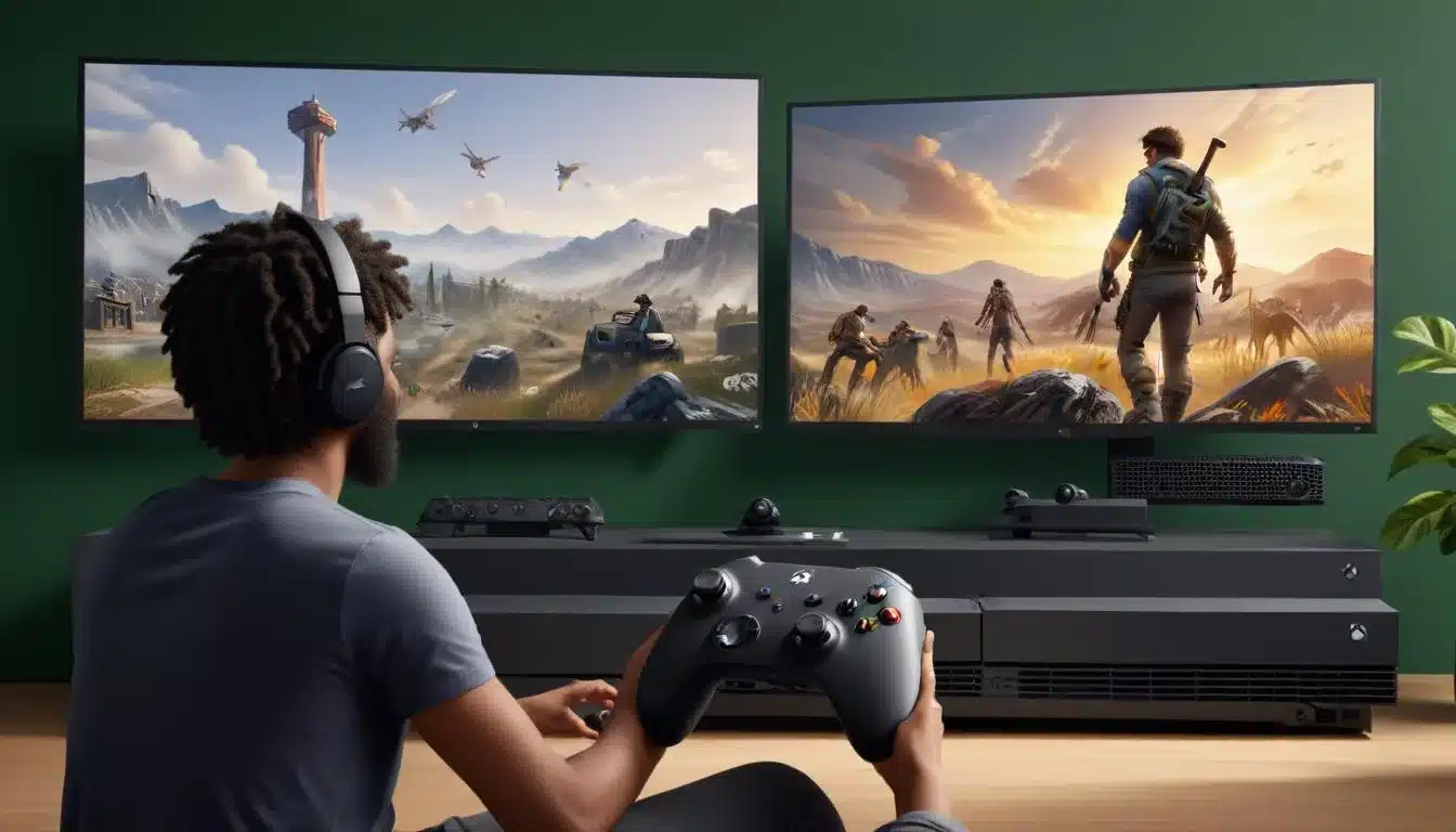 Person playing on Xbox Series X, enjoying a game after a successful console upgrade.
