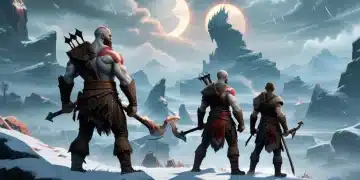 Kratos and Atreus in a snowy Norse landscape, ready for battle, with the God of War Ragnarök DLC logo.