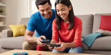 Parent and child playing Nintendo Switch with parental controls, ensuring safe gaming experience.