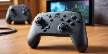 Nintendo Switch Pro Controller on wooden surface, ergonomic design highlighted
