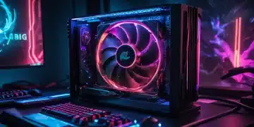High-performance PC graphics card with RGB lights, installed in a desktop, displaying a game scene on screen.