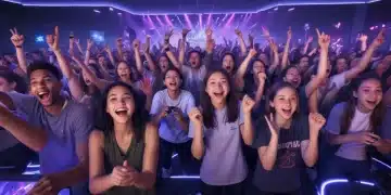 Gamers celebrating at a PlayStation community event with consoles and screens