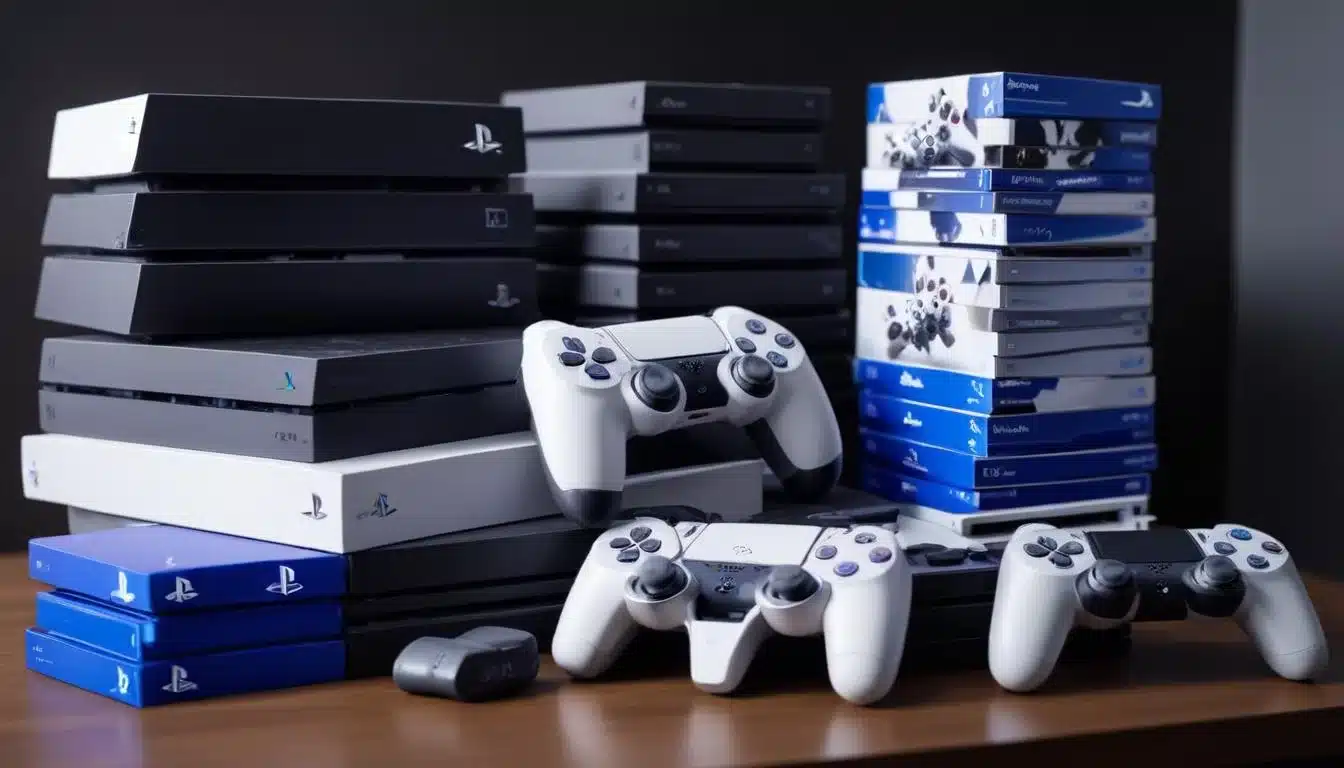 PlayStation DualSense controller and new game cases on a desk, representing giveaway prizes