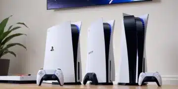 PlayStation 5 Disc Edition and Digital Edition side-by-side, showcasing design differences