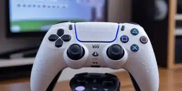 PS5 DualSense controller with accessibility settings on screen, showcasing customization options.