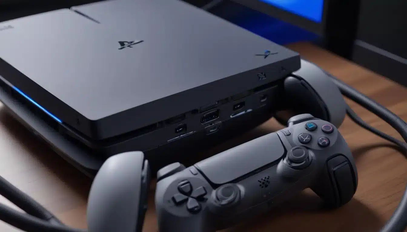 Back of PS5 with HDMI cables connected to capture card and 4K TV for streaming.