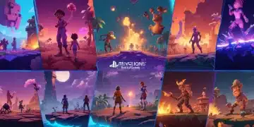 PlayStation 5 console displaying five diverse indie game scenes, highlighting unique art styles and gameplay.