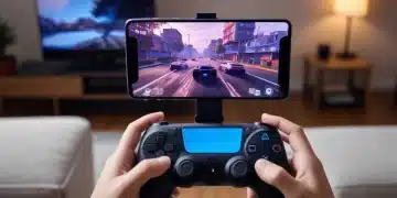 Gamer enjoying PS5 Remote Play at 60fps on mobile with DualSense controller