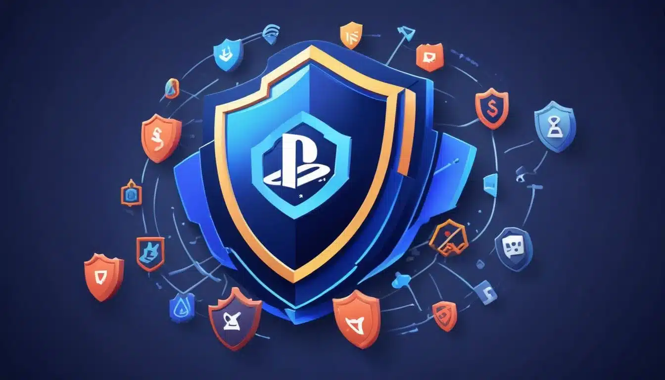 Multi-layered security shield protecting a PlayStation Network account logo