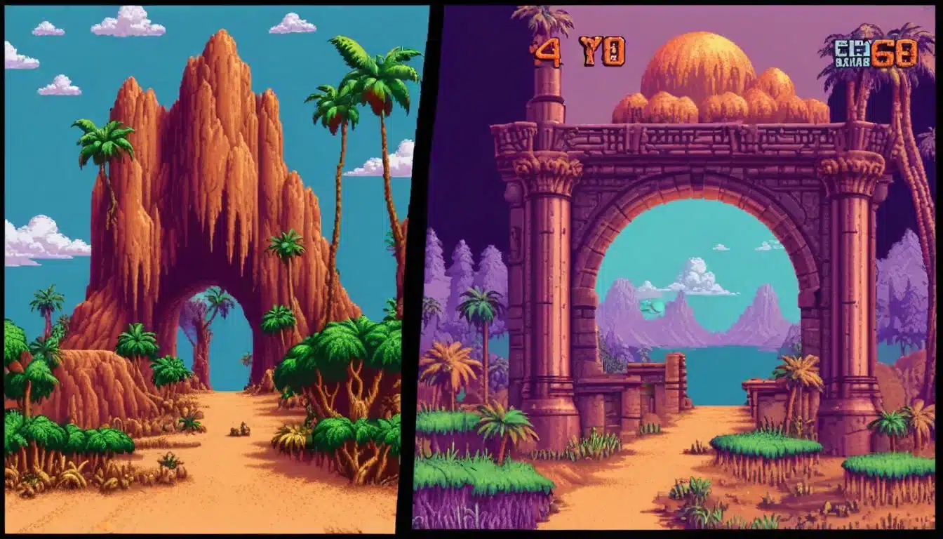Comparison of original retro game graphics vs. enhanced emulated graphics